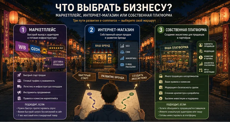 Маркетплейс, интернет-магазин или собственная платформа